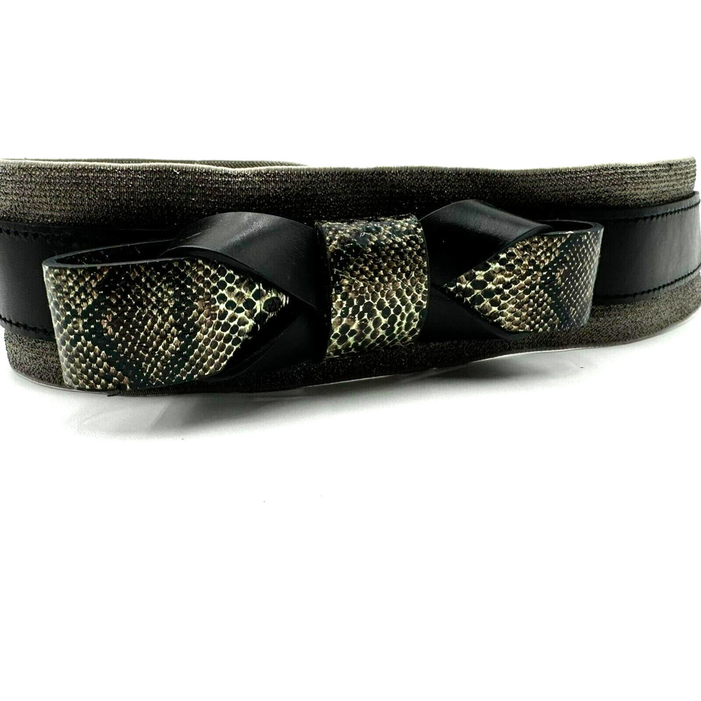 LOFT | Women's‎ Small Extra Wide Leather Belt Bow Snaps Stretch 27"-32" Metallic